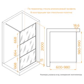 Душевая перегородка RGW WA-09B 06100910-14 100 см чёрный